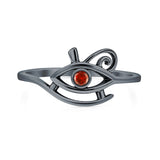 Garnet CZ Eye of Horus Ring Oxidized 925 Sterling Silver