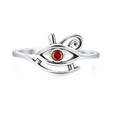 Garnet CZ Eye of Horus Ring Oxidized 925 Sterling Silver