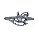 Lab Created Moonstone Eye of Horus Ring Oxidized 925 Sterling Silver