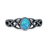 Lab Created Blue Opal Celtic Knot Ring Oxidized 925 Sterling Silver