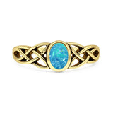 Lab Created Blue Opal Celtic Knot Ring Oxidized 925 Sterling Silver
