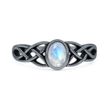 Lab Created Moonstone Celtic Knot Ring Oxidized 925 Sterling Silver
