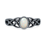 Lab Created White Opal Celtic Knot Ring Oxidized 925 Sterling Silver