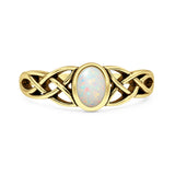 Lab Created White Opal Celtic Knot Ring Oxidized 925 Sterling Silver