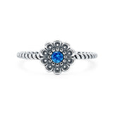 Blue Topaz CZ Flower Ring Oxidized 925 Sterling Silver