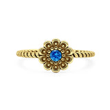 Blue Topaz CZ Flower Ring Oxidized 925 Sterling Silver