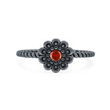 Garnet CZ Flower Ring Oxidized 925 Sterling Silver