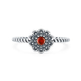 Garnet CZ Flower Ring Oxidized 925 Sterling Silver