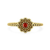 Garnet CZ Flower Ring Oxidized 925 Sterling Silver