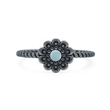 Larimar Flower Ring Oxidized 925 Sterling Silver