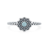 Larimar Flower Ring Oxidized 925 Sterling Silver