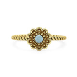 Larimar Flower Ring Oxidized 925 Sterling Silver