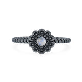 Lab Created Moonstone Flower Ring Oxidized 925 Sterling Silver