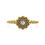 Lab Created Moonstone Flower Ring Oxidized 925 Sterling Silver