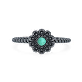 Turquoise Flower Ring Oxidized 925 Sterling Silver