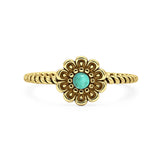 Turquoise Flower Ring Oxidized 925 Sterling Silver