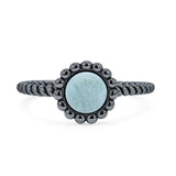 Larimar Beaded Halo Twisted Rope Ring Oxidized 925 Sterling Silver