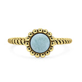 Larimar Beaded Halo Twisted Rope Ring Oxidized 925 Sterling Silver