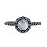 Lab Created Moonstone Beaded Halo Twisted Rope Ring Oxidized 925 Sterling Silver