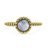 Lab Created Moonstone Beaded Halo Twisted Rope Ring Oxidized 925 Sterling Silver