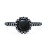 Lab Created Black Onyx Beaded Halo Twisted Rope Ring Oxidized 925 Sterling Silver