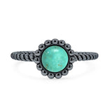 Turquoise Beaded Halo Twisted Rope Ring Oxidized 925 Sterling Silver