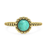 Turquoise Beaded Halo Twisted Rope Ring Oxidized 925 Sterling Silver