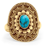 Art Deco 20.7mm Oval Turquoise Beaded Ring Oxidized 925 Sterling Silver