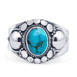 Oval Turquoise Bali Ring Twisted Oxidized 925 Sterling Silver