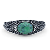 Vintage Style Oval Turquoise Beaded Ring Oxidized 925 Sterling Silver