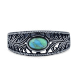 Oval 8.2mm Turquoise Filigree Leaf Rings Oxidized 925 Sterling Silver
