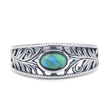 Oval 8.2mm Turquoise Filigree Leaf Rings Oxidized 925 Sterling Silver