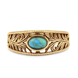 Oval 8.2mm Turquoise Filigree Leaf Rings Oxidized 925 Sterling Silver