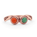 Oxidized Turquoise & Red Coral Ring