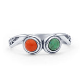 Oxidized Turquoise & Red Coral Ring