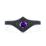 Amethyst CZ Beaded Halo Chevron Ring Oxidized 925 Sterling Silver