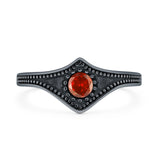 Garnet CZ Beaded Halo Chevron Ring Oxidized 925 Sterling Silver