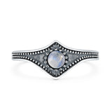 Lab Created Moonstone Beaded Halo Chevron Ring Oxidized 925 Sterling Silver