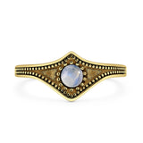 Lab Created Moonstone Beaded Halo Chevron Ring Oxidized 925 Sterling Silver