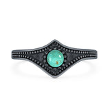 Turquoise Beaded Halo Chevron Ring Oxidized 925 Sterling Silver