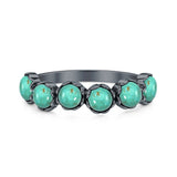 Turquoise Round Band Ring Oxidized 925 Sterling Silver