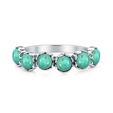Turquoise Round Band Ring Oxidized 925 Sterling Silver