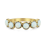 Lab Created White Opal Round Band Ring Oxidized 925 Sterling Silver