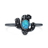 Lab Created Blue Opal Cactus Ring Oxidized 925 Sterling Silver