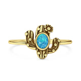 Lab Created Blue Opal Cactus Ring Oxidized 925 Sterling Silver