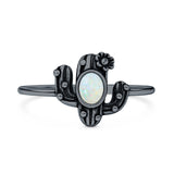 Lab Created White Opal Cactus Ring Oxidized 925 Sterling Silver