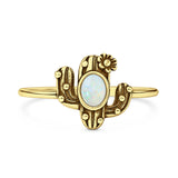 Lab Created White Opal Cactus Ring Oxidized 925 Sterling Silver