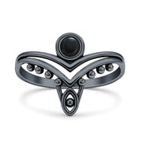 Lab Created Black Onyx Tiara V Ring Oxidized 925 Sterling Silver