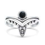 Lab Created Black Onyx Tiara V Ring Oxidized 925 Sterling Silver