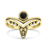 Lab Created Black Onyx Tiara V Ring Oxidized 925 Sterling Silver